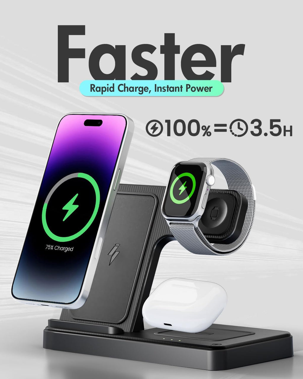 Wireless Charger iPhone Charging Station: 3 in 1 Charger Stand Multiple Devices for Apple - iPhone 17 16e 16 15 14 Pro Max 13 12 11 - Watch 11 10 9 8 7 6 5 4 3 2 SE and Ultra Series - Airpods 4 3 Pro - Image 27