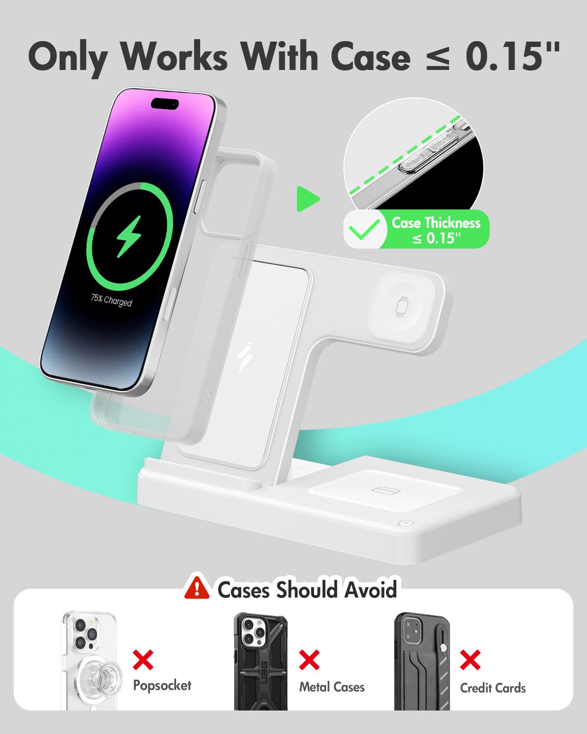 Wireless Charger iPhone Charging Station: 3 in 1 Charger Stand Multiple Devices for Apple - iPhone 17 16e 16 15 14 Pro Max 13 12 11 - Watch 11 10 9 8 7 6 5 4 3 2 SE and Ultra Series - Airpods 4 3 Pro - Image 17