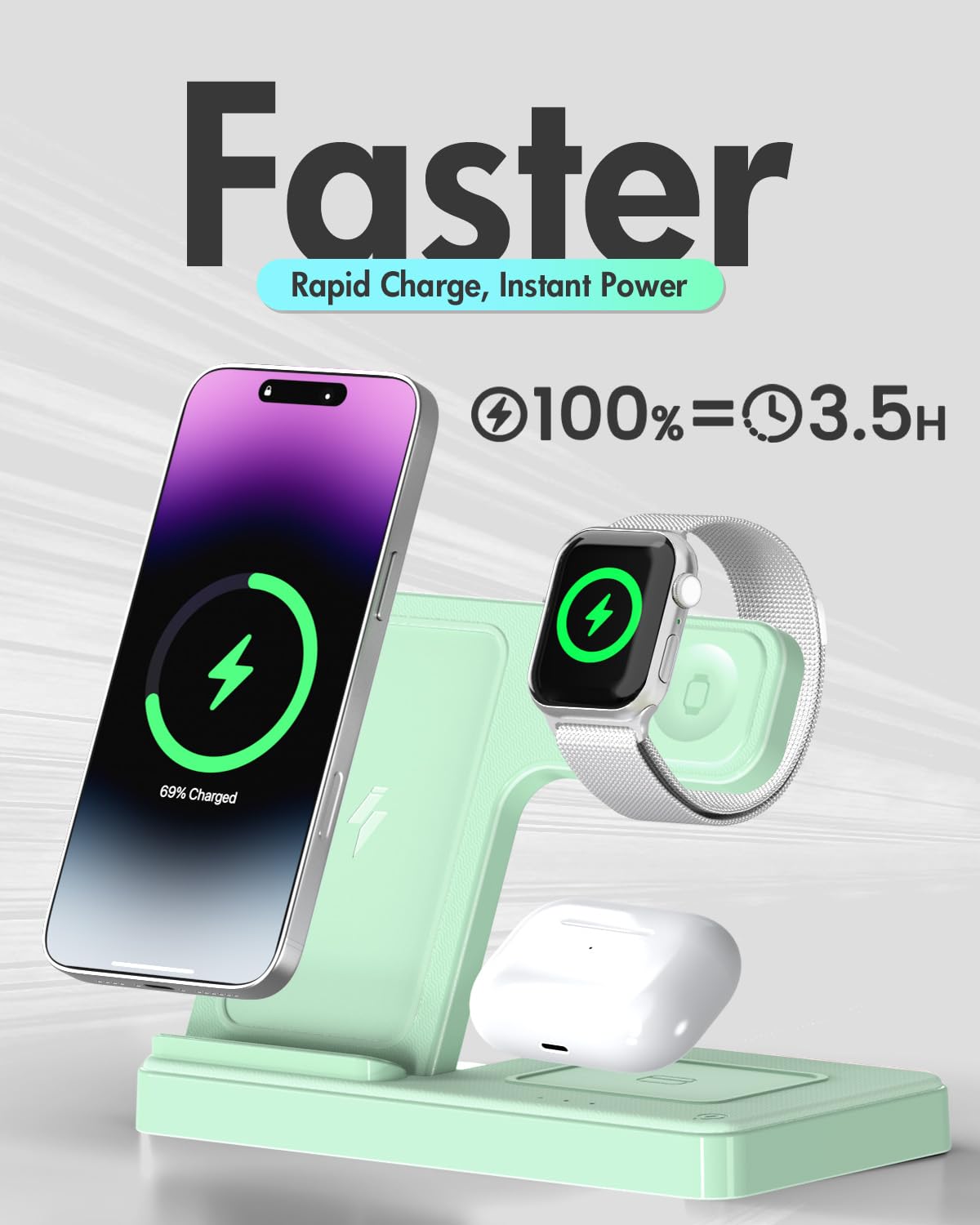 Wireless Charger iPhone Charging Station: 3 in 1 Charger Stand Multiple Devices for Apple - iPhone 17 16e 16 15 14 Pro Max 13 12 11 - Watch 11 10 9 8 7 6 5 4 3 2 SE and Ultra Series - Airpods 4 3 Pro - Image 59