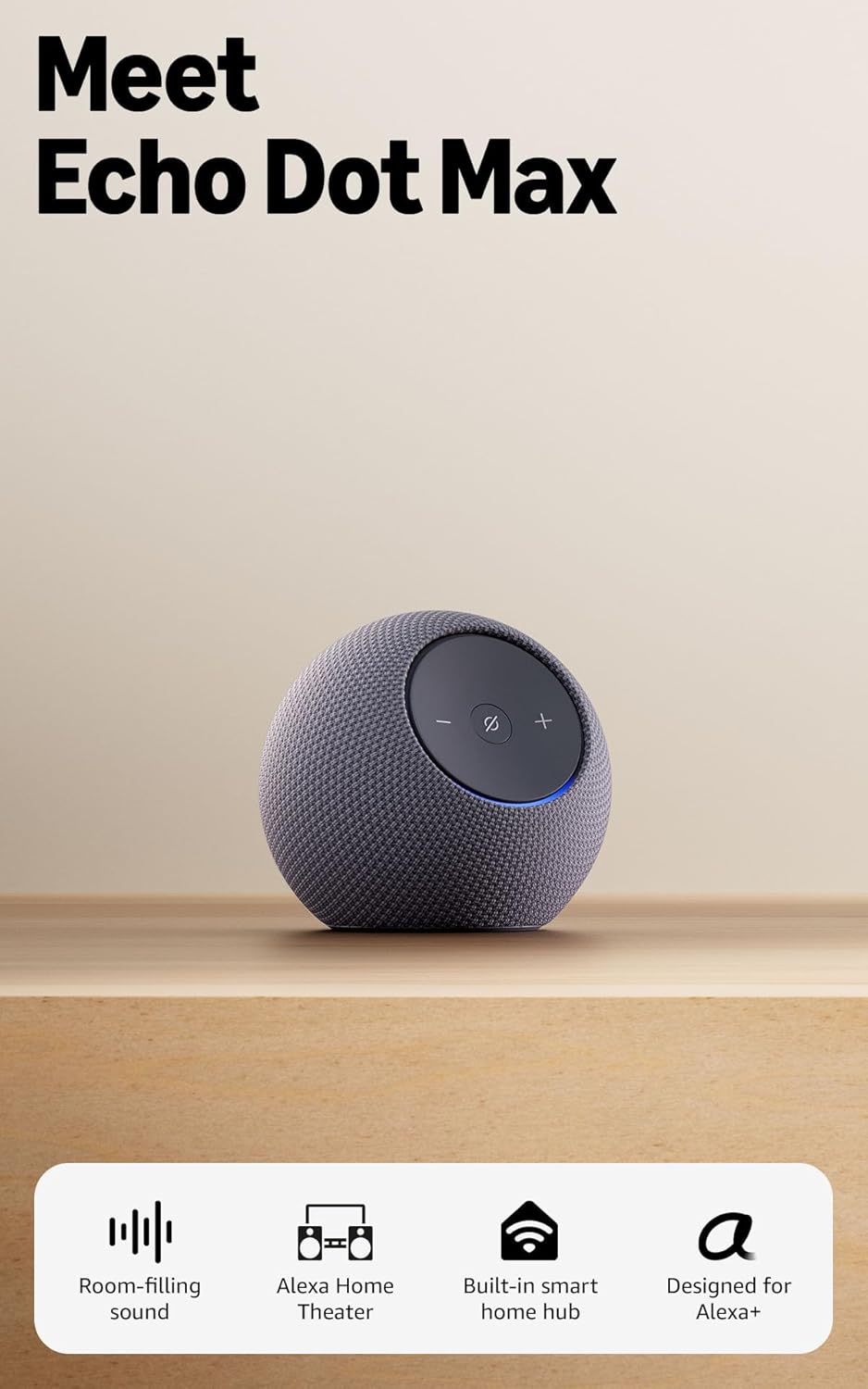 Amazon Echo Dot Max (newest model), Alexa speaker with room-filling sound and nearly 3x bass, Great for living rooms and medium-sized spaces, Designed for Alexa+, Graphite - Image 2
