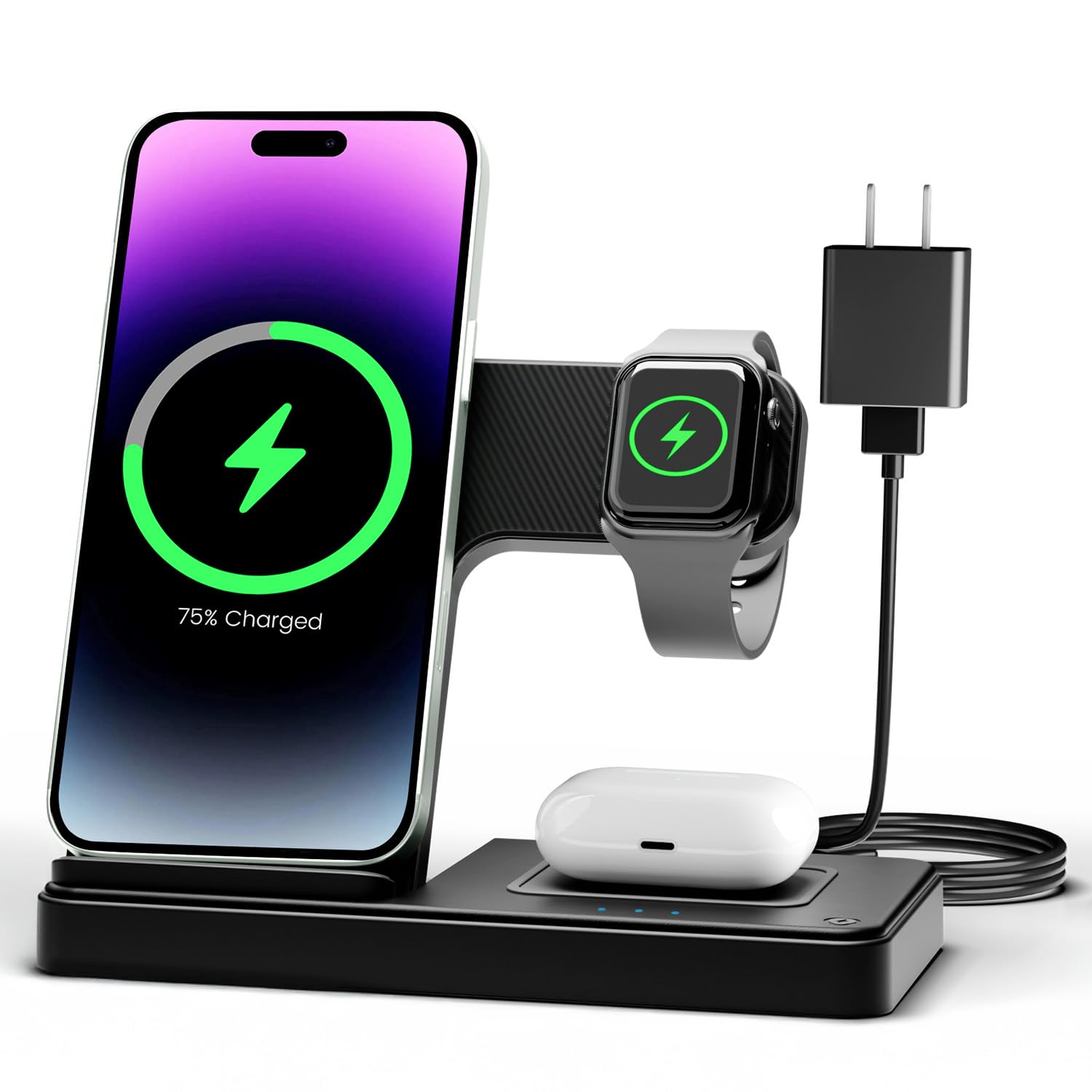 Wireless Charger iPhone Charging Station: 3 in 1 Charger Stand Multiple Devices for Apple - iPhone 17 16e 16 15 14 Pro Max 13 12 11 - Watch 11 10 9 8 7 6 5 4 3 2 SE and Ultra Series - Airpods 4 3 Pro - Image 3