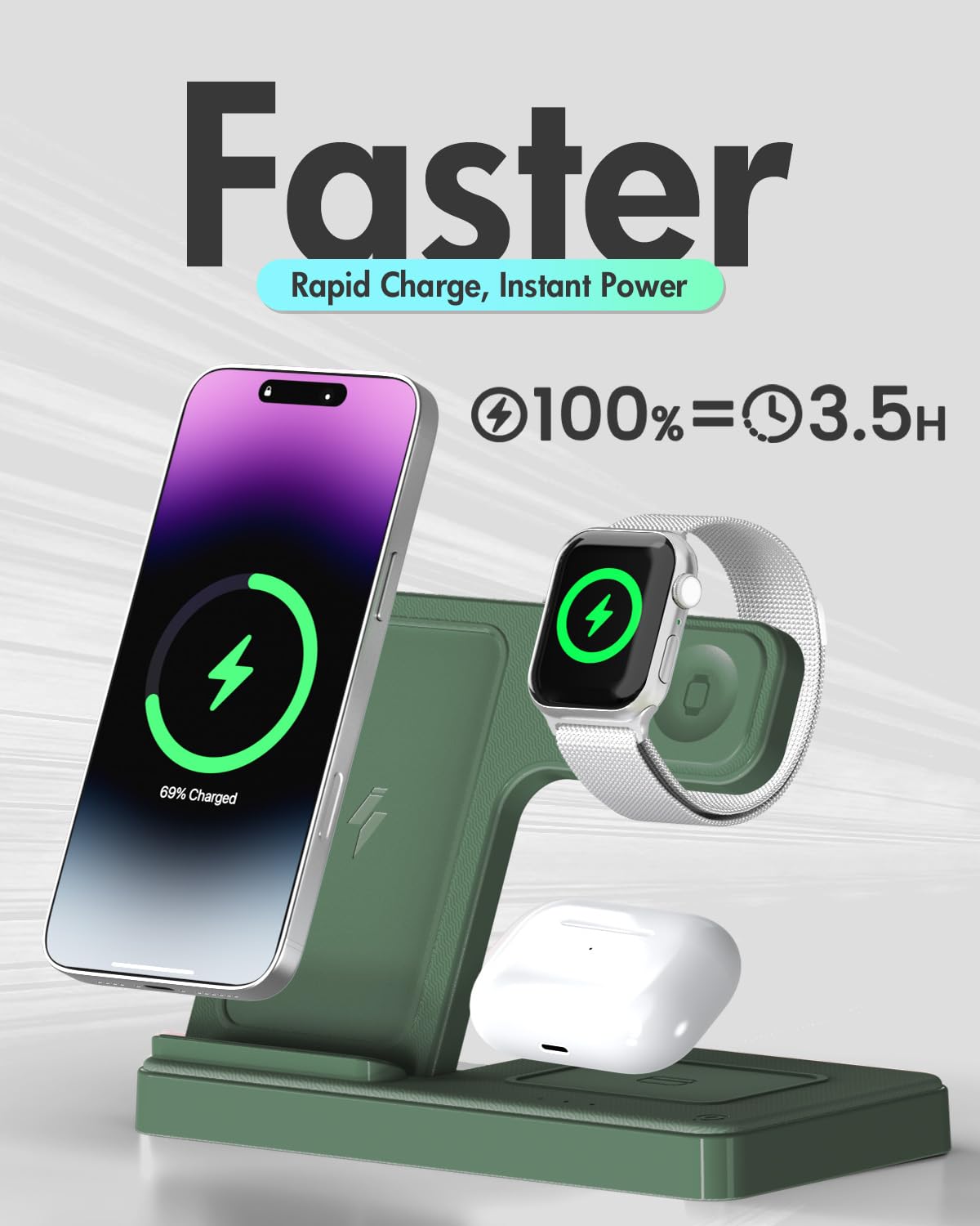 Wireless Charger iPhone Charging Station: 3 in 1 Charger Stand Multiple Devices for Apple - iPhone 17 16e 16 15 14 Pro Max 13 12 11 - Watch 11 10 9 8 7 6 5 4 3 2 SE and Ultra Series - Airpods 4 3 Pro - Image 43