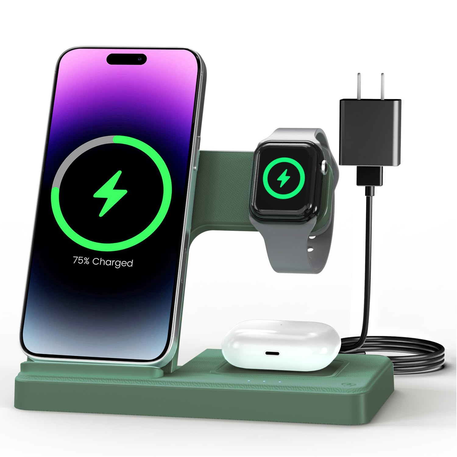 Wireless Charger iPhone Charging Station: 3 in 1 Charger Stand Multiple Devices for Apple - iPhone 17 16e 16 15 14 Pro Max 13 12 11 - Watch 11 10 9 8 7 6 5 4 3 2 SE and Ultra Series - Airpods 4 3 Pro - Image 5