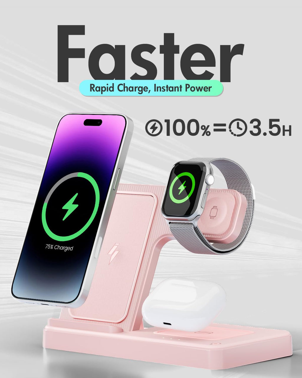 Wireless Charger iPhone Charging Station: 3 in 1 Charger Stand Multiple Devices for Apple - iPhone 17 16e 16 15 14 Pro Max 13 12 11 - Watch 11 10 9 8 7 6 5 4 3 2 SE and Ultra Series - Airpods 4 3 Pro - Image 35