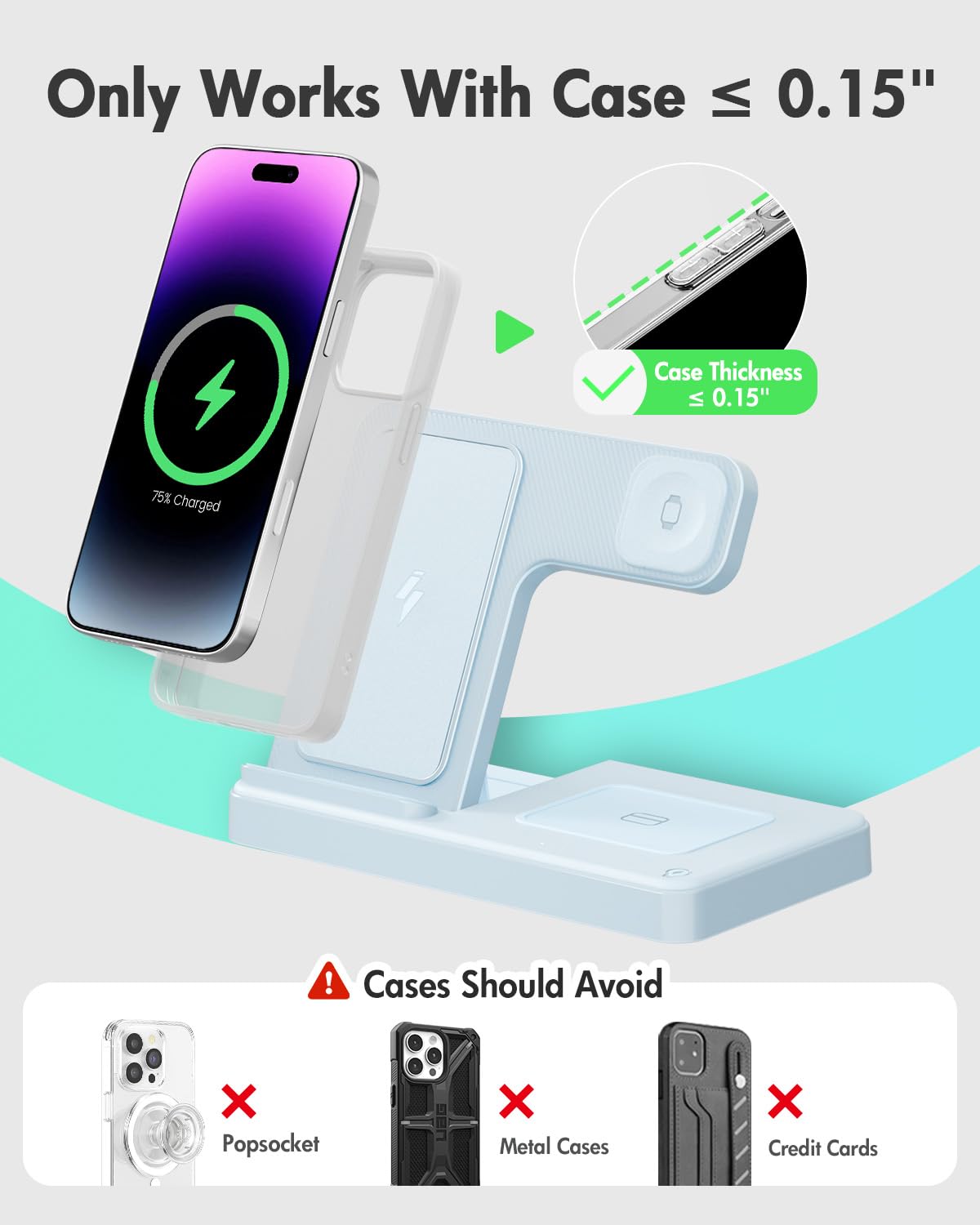 Wireless Charger iPhone Charging Station: 3 in 1 Charger Stand Multiple Devices for Apple - iPhone 17 16e 16 15 14 Pro Max 13 12 11 - Watch 11 10 9 8 7 6 5 4 3 2 SE and Ultra Series - Airpods 4 3 Pro - Image 49