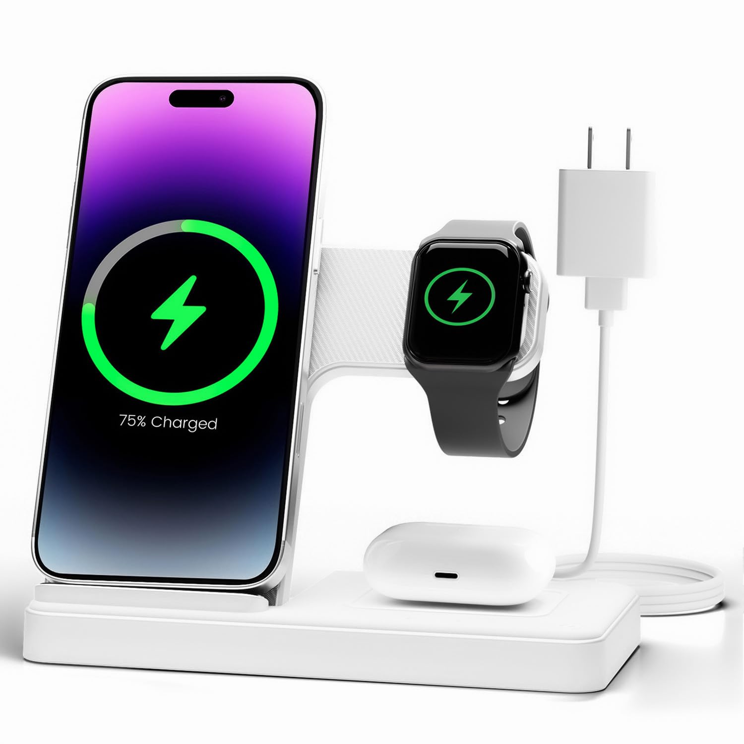 Wireless Charger iPhone Charging Station: 3 in 1 Charger Stand Multiple Devices for Apple - iPhone 17 16e 16 15 14 Pro Max 13 12 11 - Watch 11 10 9 8 7 6 5 4 3 2 SE and Ultra Series - Airpods 4 3 Pro - Image 2