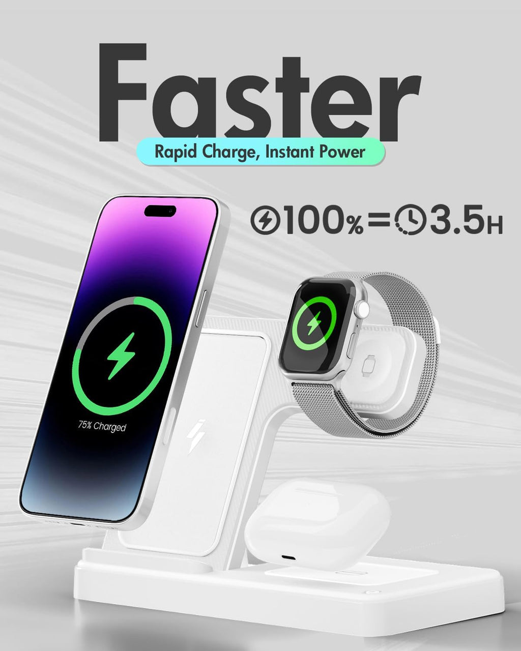 Wireless Charger iPhone Charging Station: 3 in 1 Charger Stand Multiple Devices for Apple - iPhone 17 16e 16 15 14 Pro Max 13 12 11 - Watch 11 10 9 8 7 6 5 4 3 2 SE and Ultra Series - Airpods 4 3 Pro - Image 19