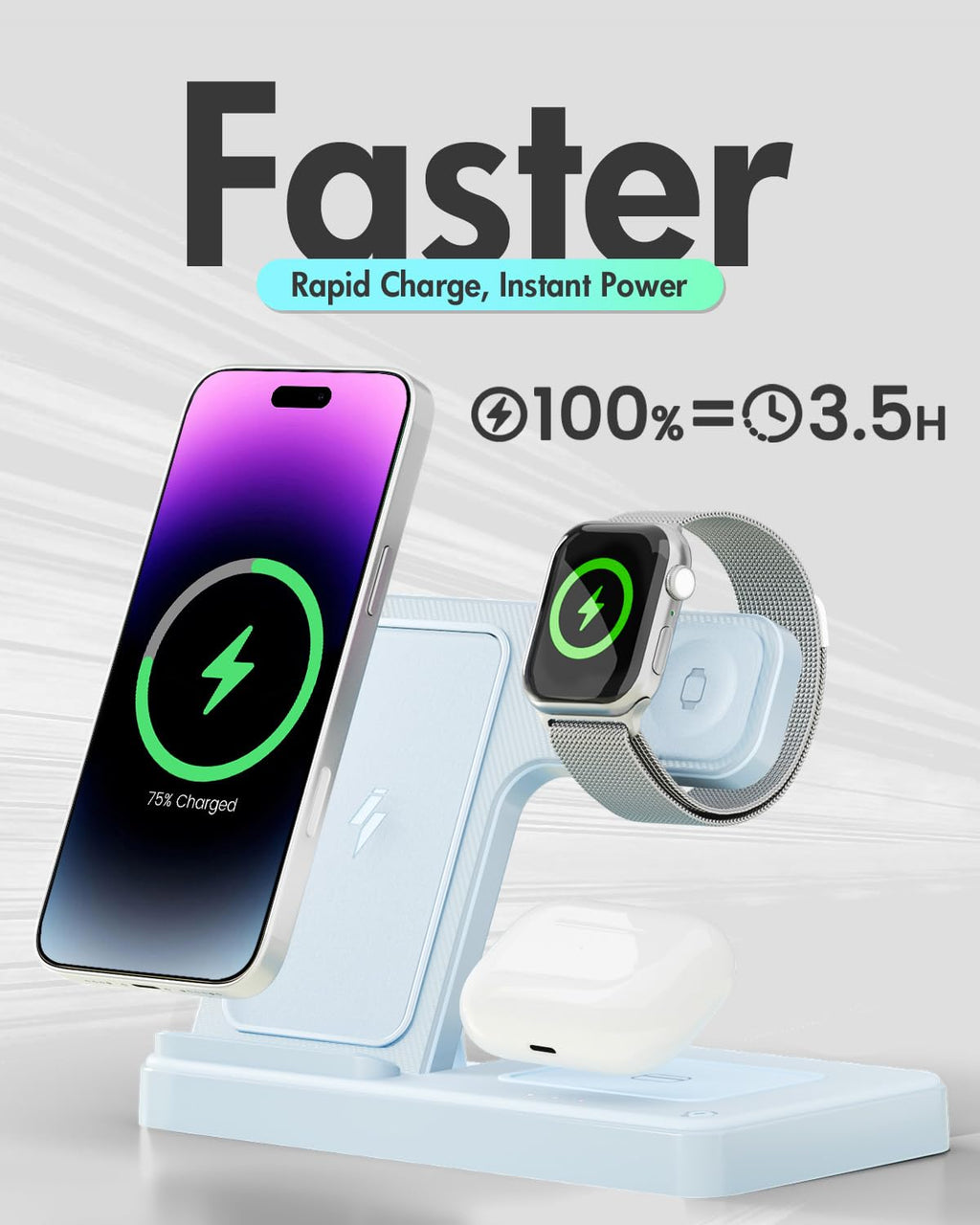 Wireless Charger iPhone Charging Station: 3 in 1 Charger Stand Multiple Devices for Apple - iPhone 17 16e 16 15 14 Pro Max 13 12 11 - Watch 11 10 9 8 7 6 5 4 3 2 SE and Ultra Series - Airpods 4 3 Pro - Image 51