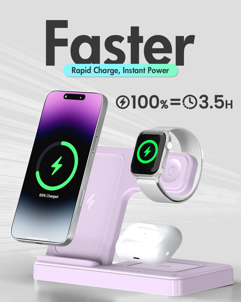 Wireless Charger iPhone Charging Station: 3 in 1 Charger Stand Multiple Devices for Apple - iPhone 17 16e 16 15 14 Pro Max 13 12 11 - Watch 11 10 9 8 7 6 5 4 3 2 SE and Ultra Series - Airpods 4 3 Pro - Image 11