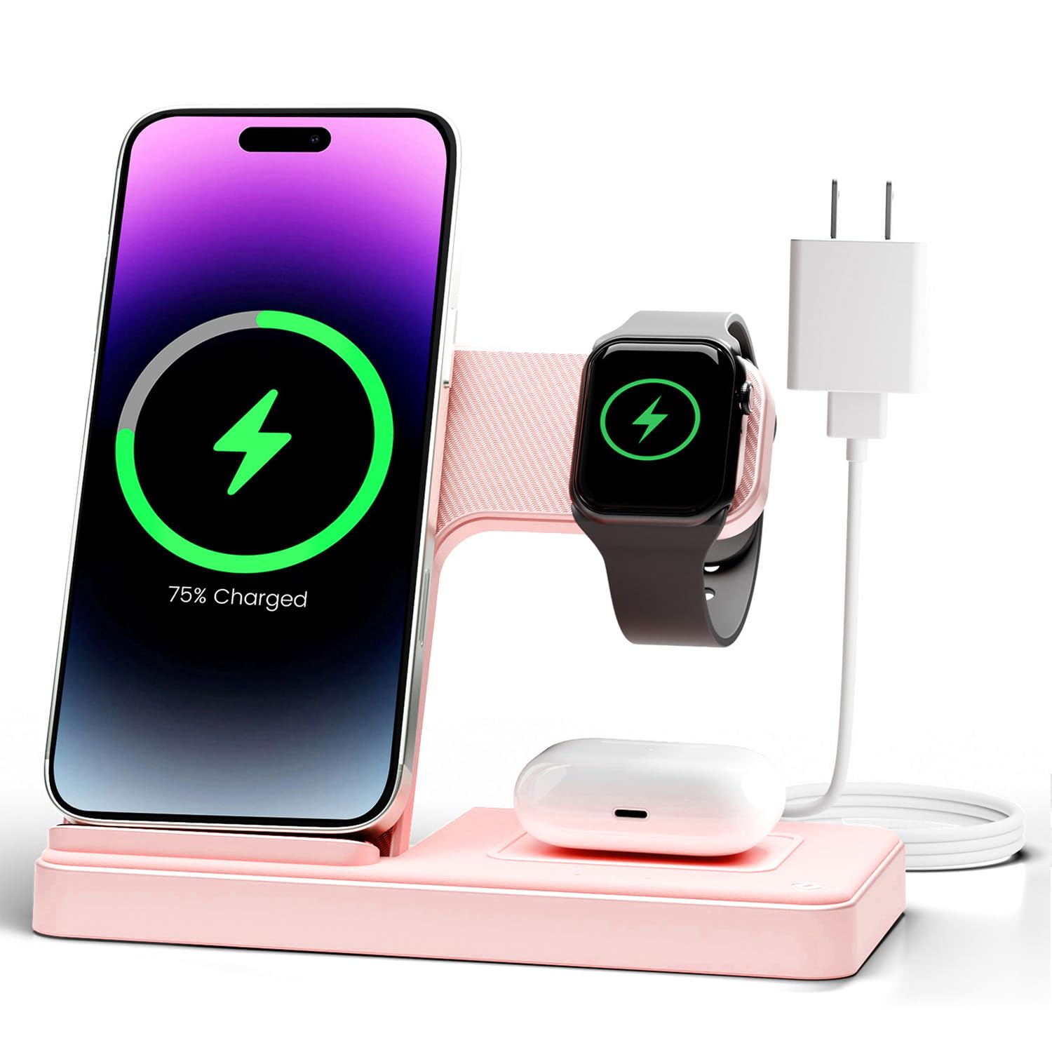 Wireless Charger iPhone Charging Station: 3 in 1 Charger Stand Multiple Devices for Apple - iPhone 17 16e 16 15 14 Pro Max 13 12 11 - Watch 11 10 9 8 7 6 5 4 3 2 SE and Ultra Series - Airpods 4 3 Pro - Image 4