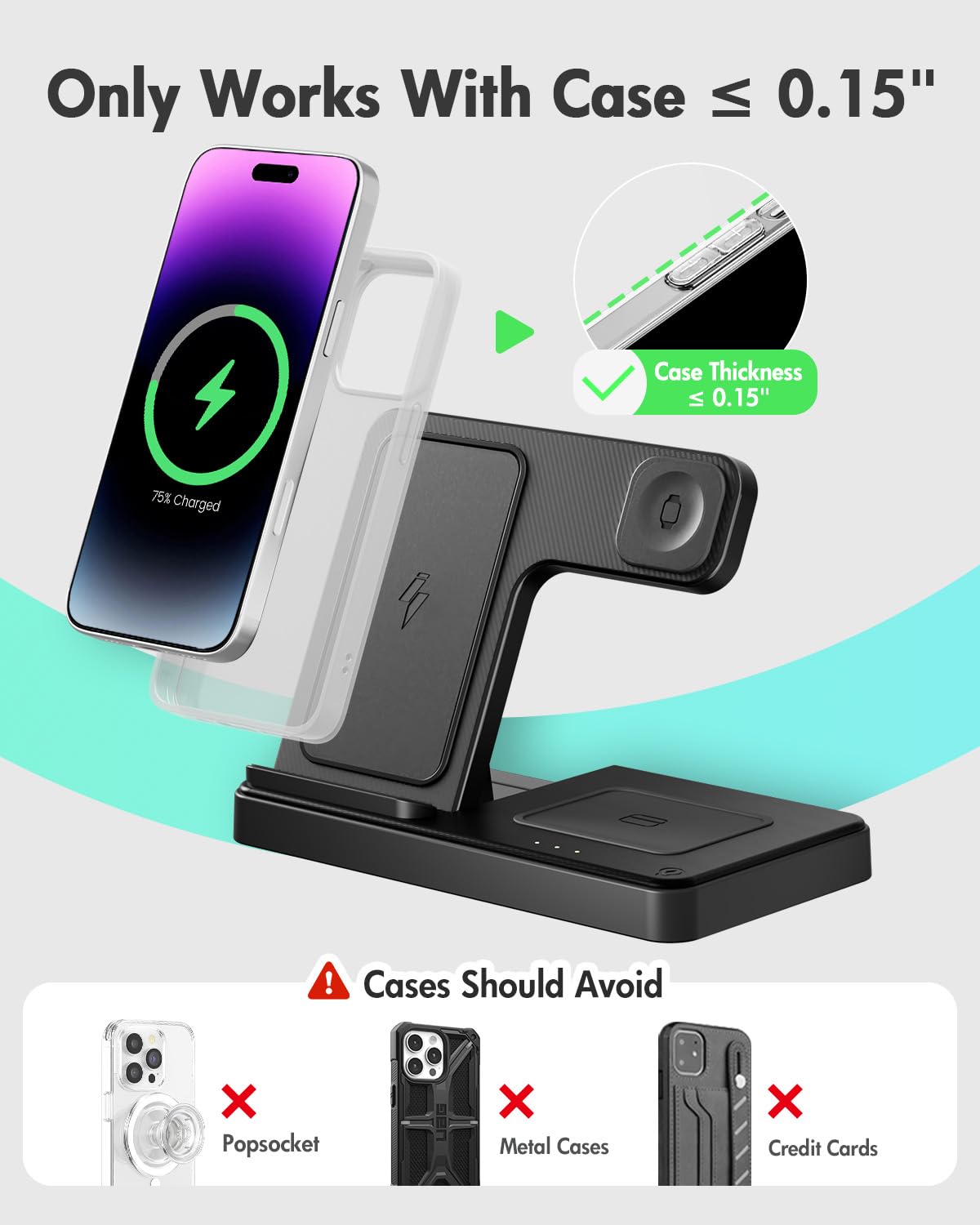 Wireless Charger iPhone Charging Station: 3 in 1 Charger Stand Multiple Devices for Apple - iPhone 17 16e 16 15 14 Pro Max 13 12 11 - Watch 11 10 9 8 7 6 5 4 3 2 SE and Ultra Series - Airpods 4 3 Pro - Image 25